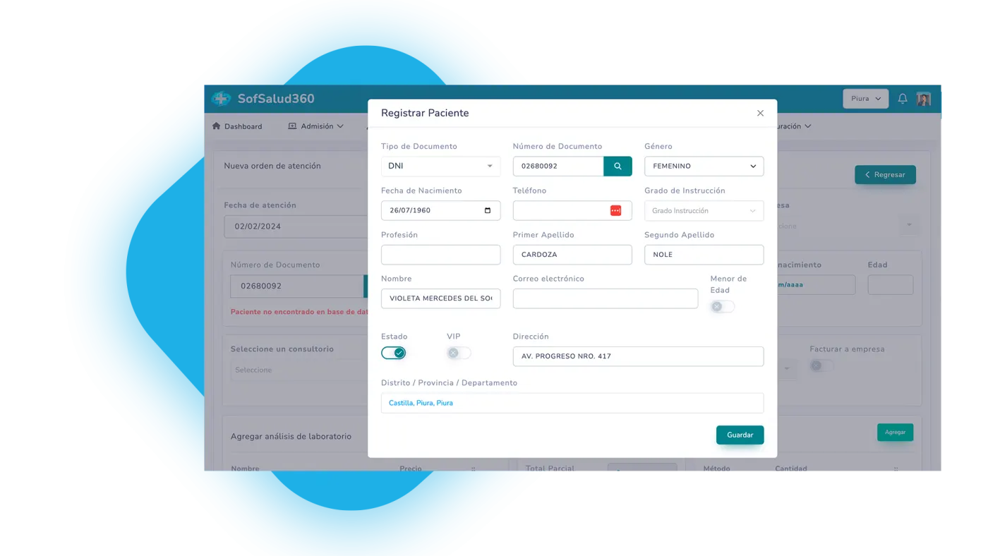 Interfaces de equipos de laboratorio SOFSALUD 360